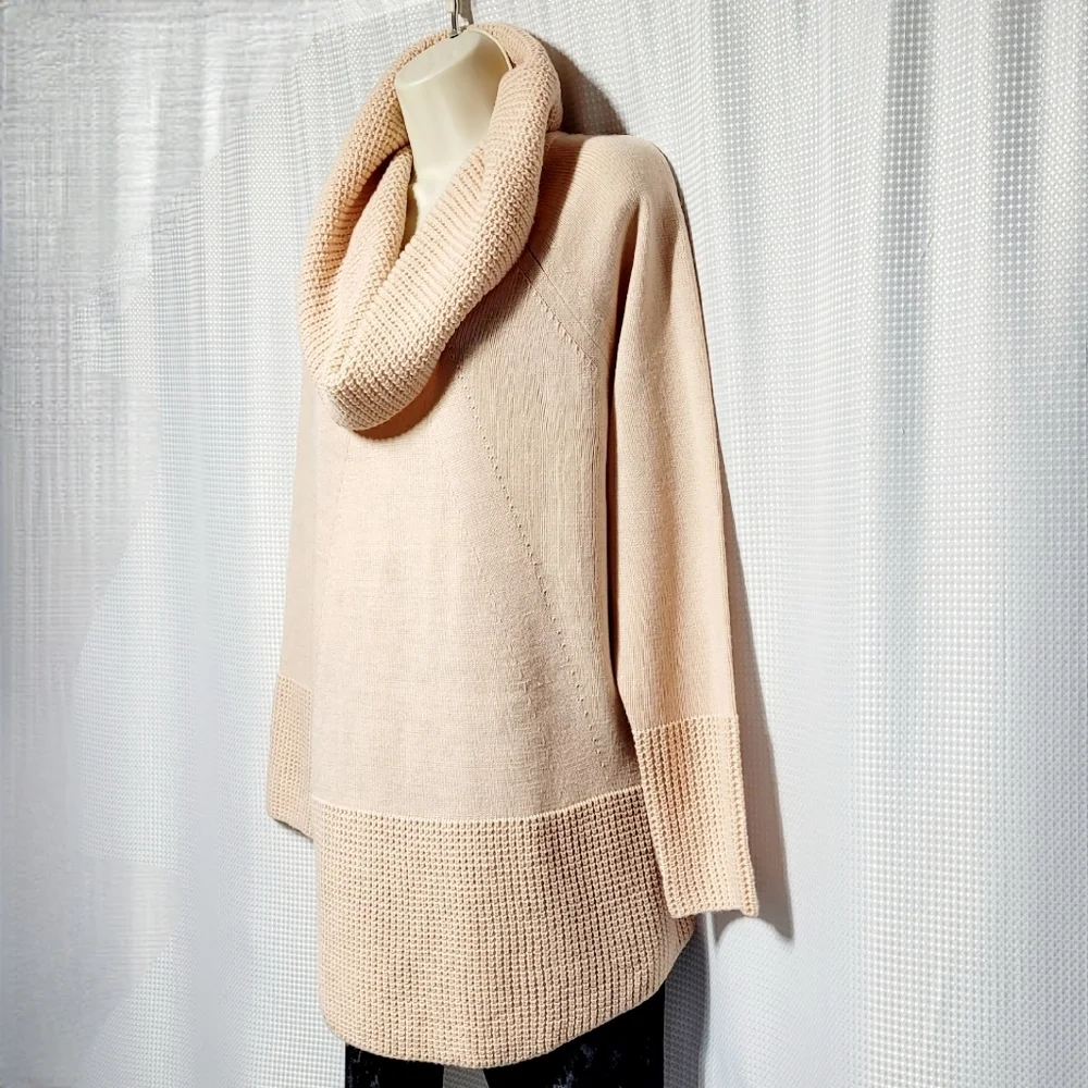 NWT Calvin Klein Pink Blush Cowl Neck Waffle Accent Sweater Women's (XL)
